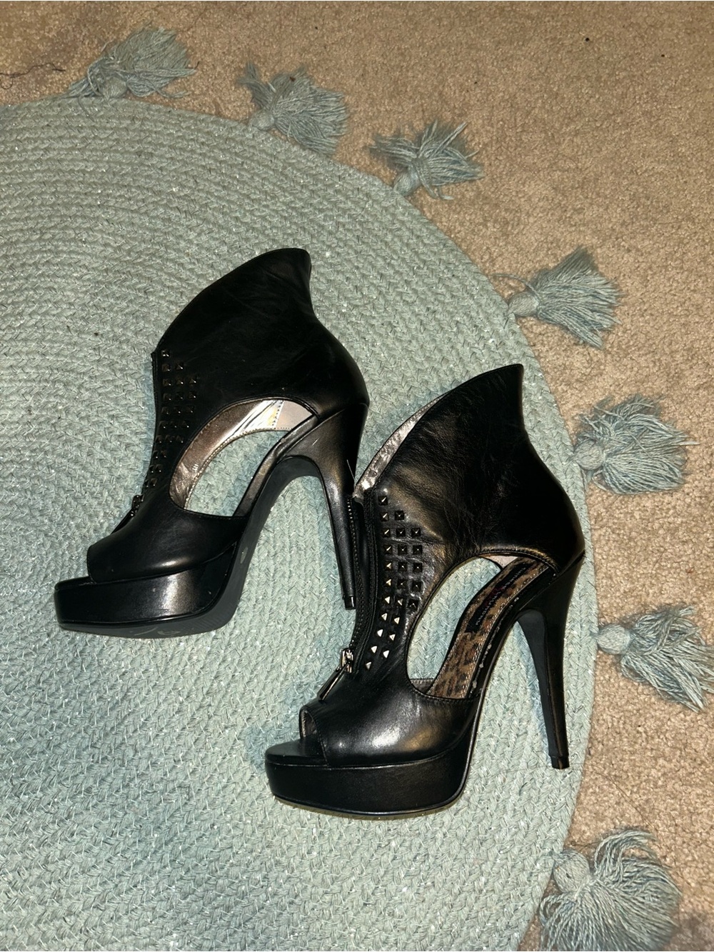 Black Studded Peep-Toe Platform High Heels